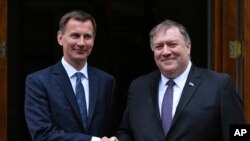 英國外交大臣亨特與美國國務卿蓬佩奧在倫敦會晤。 (2019年5月8日)