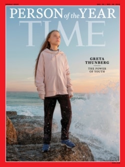 A Time cover features Swedish teen climate activist Greta Thunberg, named the magazine's Person of the Year for 2019 in this undated handout.