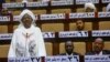A Sudanese parliament member speaks during a National Assembly emergency session discussing a state of emergency declared by the president following anti-government protests, on March 11, 2019.