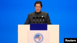 Pakistani Prime Minister Imran Khan speaks at the opening ceremony for the first China International Import Expo (CIIE) in Shanghai, China, Nov. 5, 2018. 
