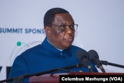 Zimbabwean Vice President Constantino Chiwenga speaks at the Zimbabwe-Zambia Energy Projects Summit in Victoria Falls, Zimbabwe, on Nov. 18, 2024.