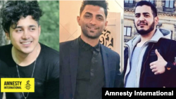 Fotografije trojice ljudi osuđenih na smrt zbog učešća na antivladinim protestima u novembru 2019. S leva nadesno: Saeid Tamđidi, Mohammad Rađabi i Amir Hosein Moradi. (Foto: Amnesti Internešenal)