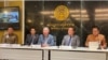 Konferensi pers tentang pemulangan Uyghur, yang diadakan di Kementerian Kehakiman Thailand di Bangkok pada Kamis, 27 Februari 2025. 
