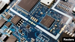 Illustration picture of semiconductor chips on a circuit board