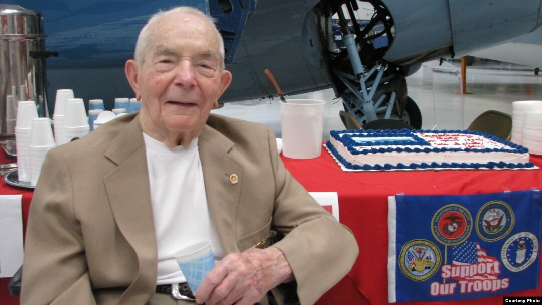 Retired Brig. General Frederick "Fritz" Payne of Palm Desert, the oldest living fighter ace, celebrated his 100th birthday at the Palm Springs Air Museum, July 30, 2011. (Courtesy: Denise Goolsby, The Desert Sun) 